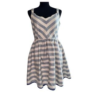 Line & Dot Fit and Flare Dress Womens Medium Striped Blue and White Sleeveless